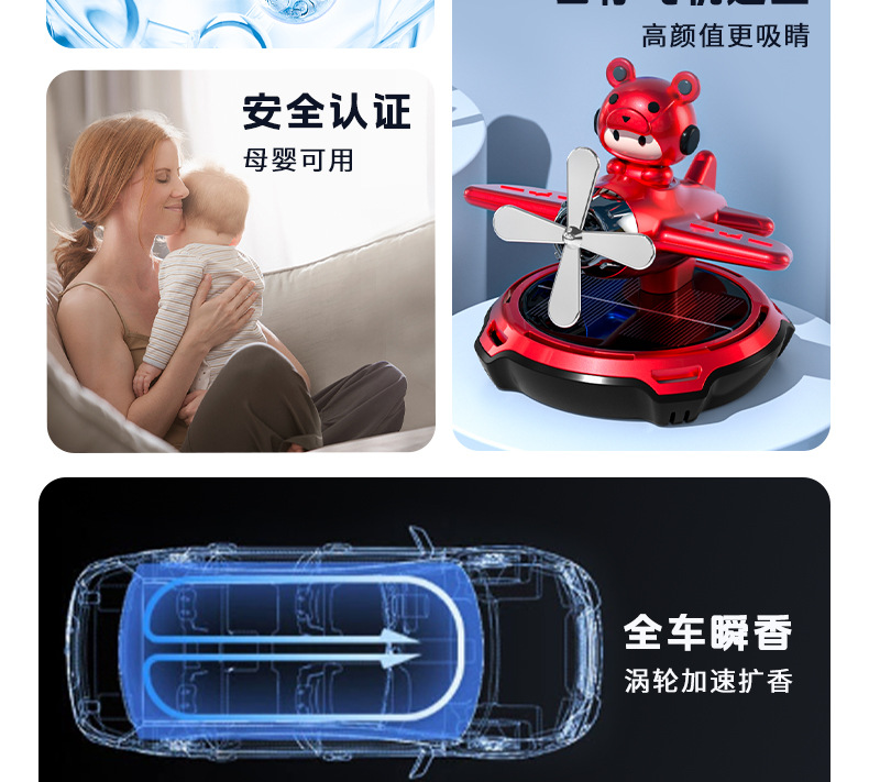 Solar-powered car rotating perfume helmet bear car aroma diffuser, airplane interior aroma decoration items, ornaments, light fragrance pic 4