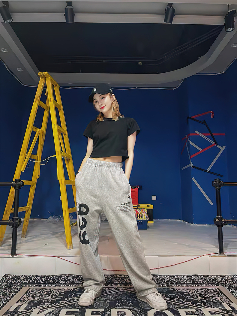 韩版春秋939运动裤男女宽松直筒阔腿裤子休闲卫裤ins潮练功舞蹈裤详情10