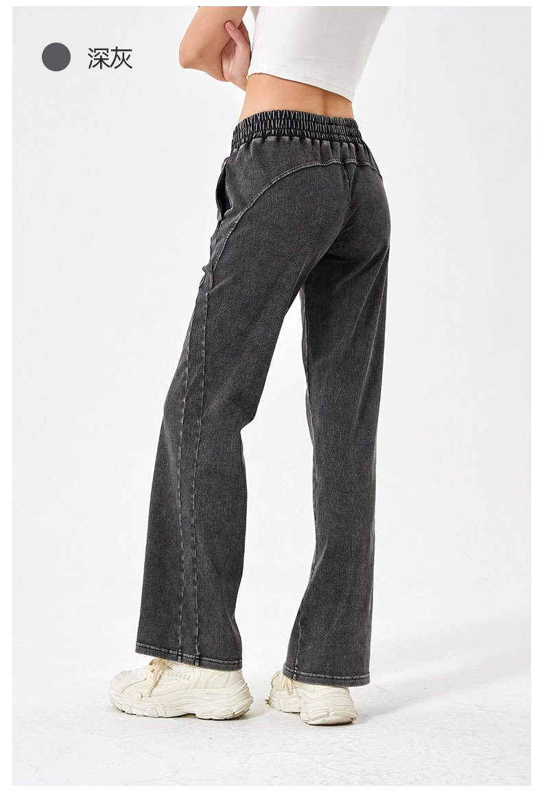 春夏新款高腰宽松百搭牛仔裤女高弹显瘦双口袋松紧运动健身休闲裤详情32