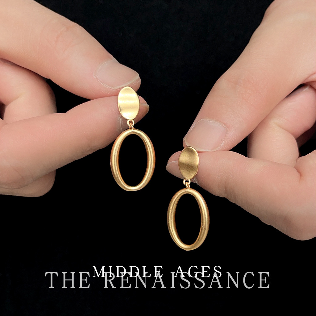 vintage light and mid-style matte geometric ring earrings, French and Hong Kong style high-end earrings, retro earrings pic 6
