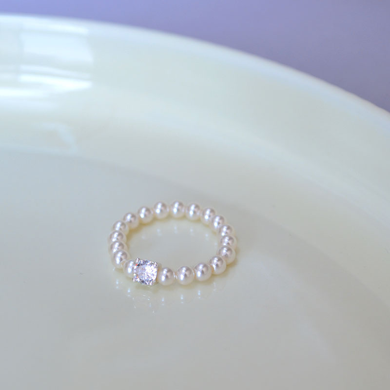 法式优雅小众设计仿家高亮珍珠闪钻日常简约气质弹力手链戒指女详情11