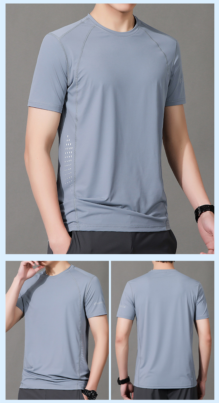 Ice silk short-sleeved T-shirt for men, a loose-fitting, quick-drying, thin, sporty, casual and breathable top for men in summer pic 16