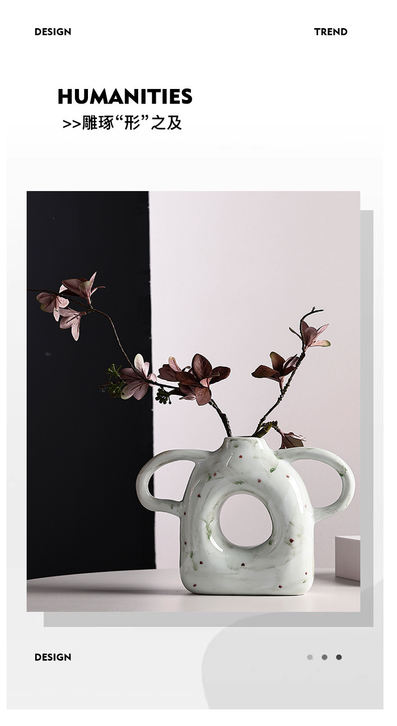 Cream-style ear vases, ceramic ornaments, living room entrance decoration, flower arrangement, high-end style, ins flower vases, table handicrafts pic 5