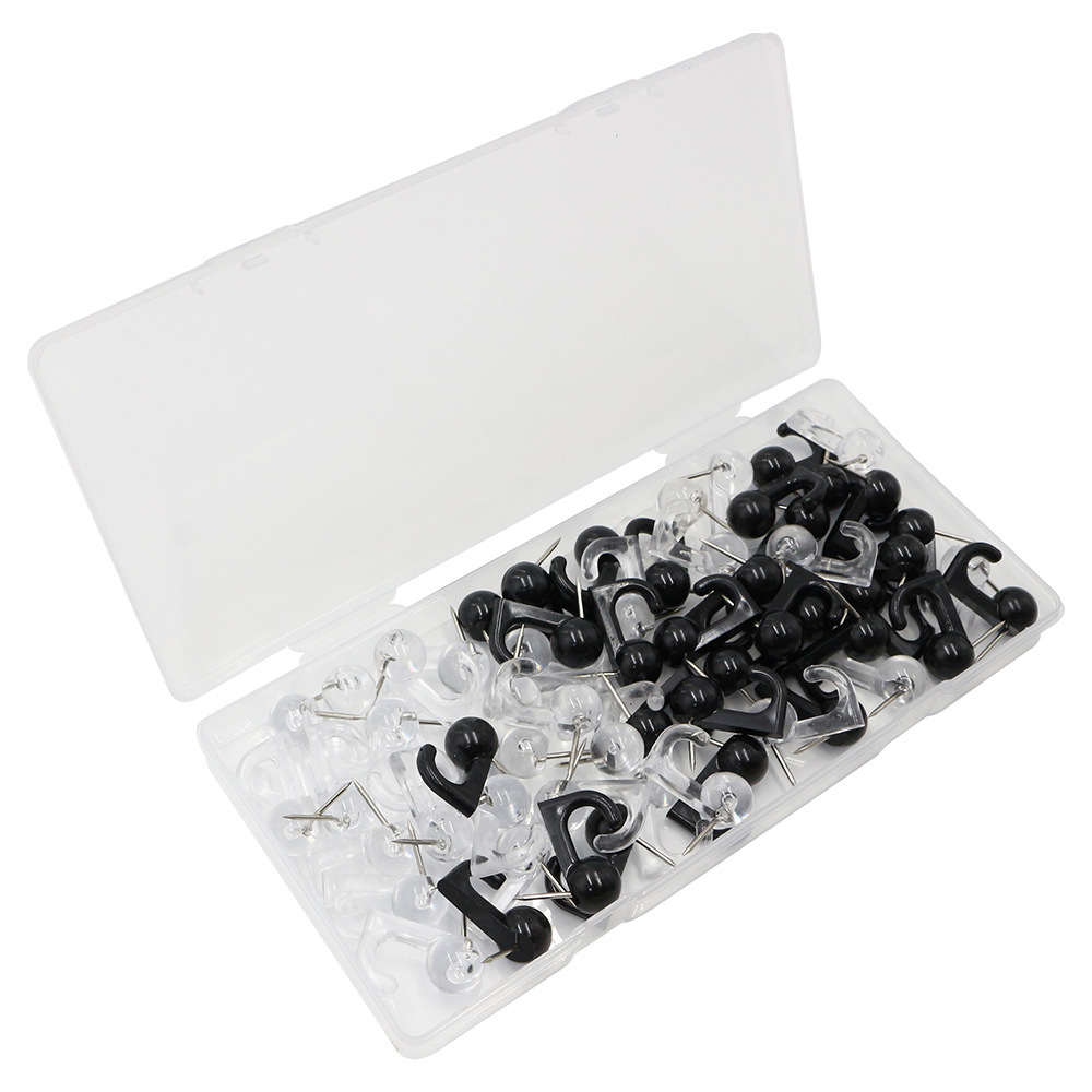 60枚/盒挂钩钉黑白色软木板按钉墙壁装饰固定钉收纳物品挂钩图钉详情6