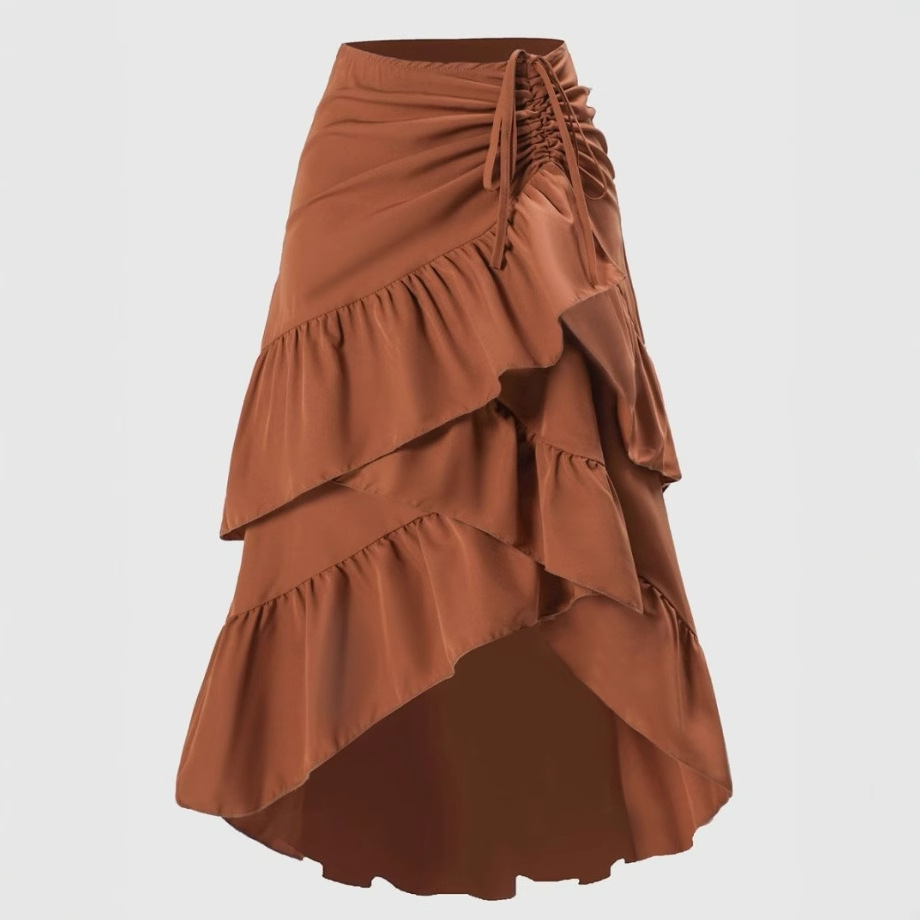 The 2026 summer new style elegant high-waisted, slimming, ruffled hem solid color skirt is in stock pic 21