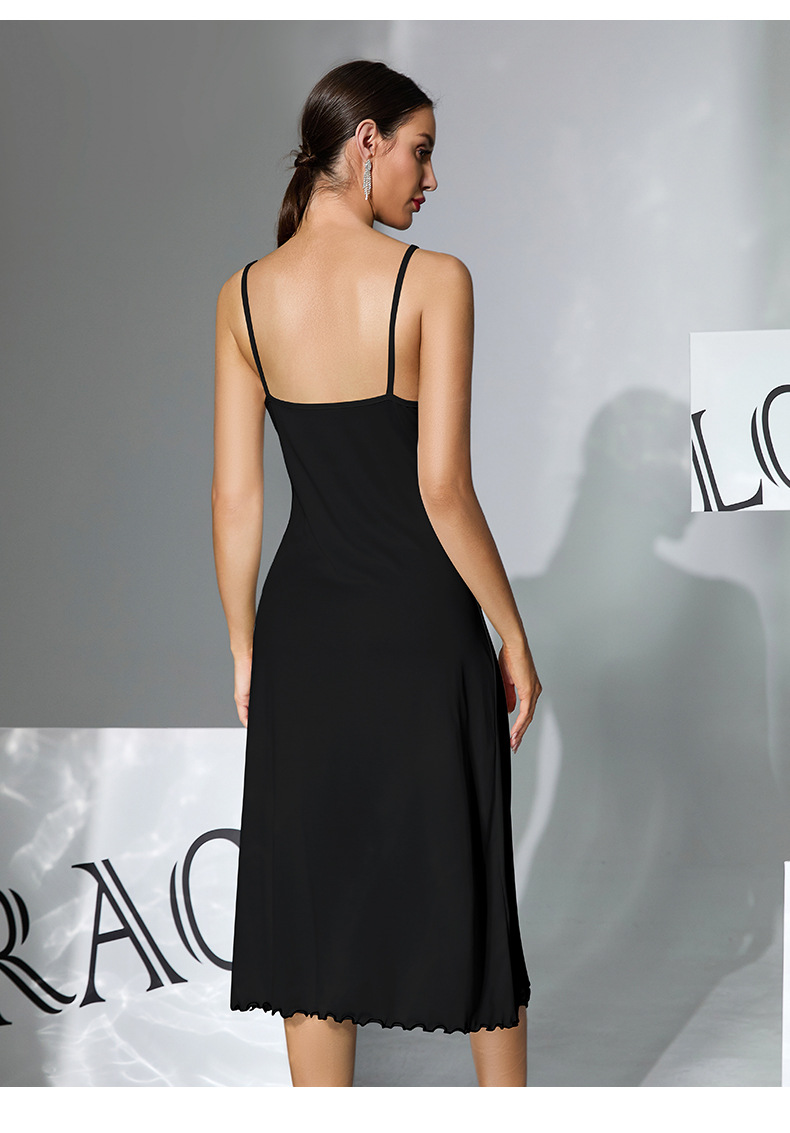 Milk silk skin-friendly halter long dress for women. Multiple patterns to choose from. Printed black and white ear trim. Home wear and sleeping dress 930 pic 18