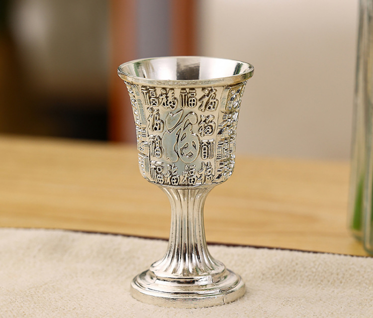 中式百福白酒杯国风青铜色高酒杯福字雕刻小酒杯家居酒盅一口杯详情9