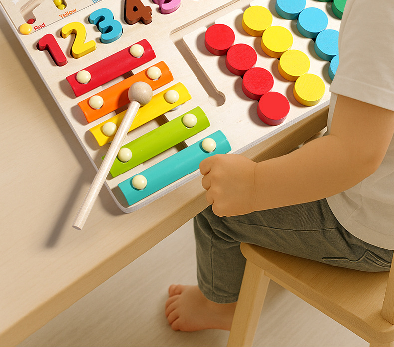 A wooden four-in-one multi-functional board for children, magnetic pen movement and positioning game, logical thinking training and educational toy pic 37