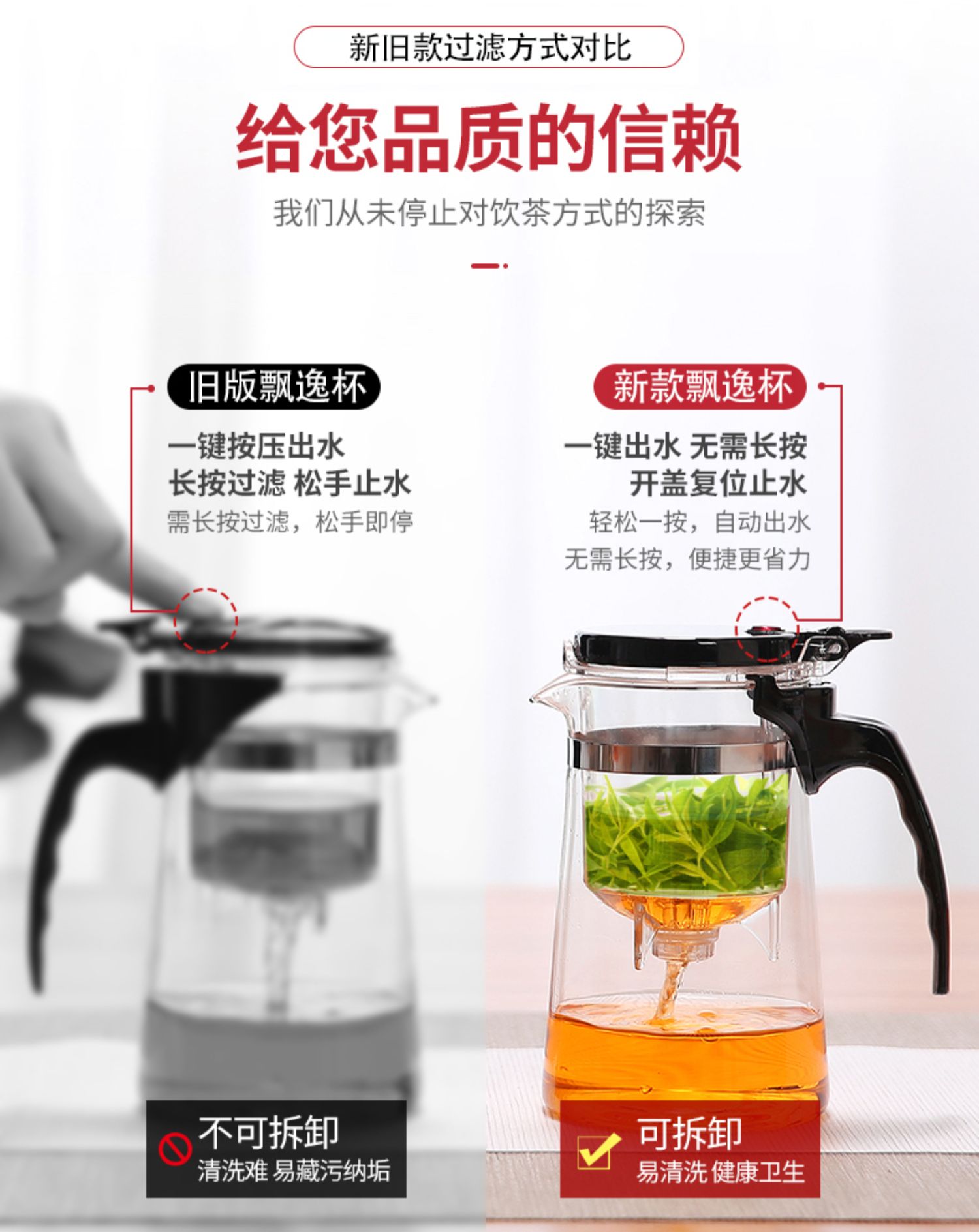 6ga茶壶耐高温玻璃飘逸杯泡茶壶家用茶具茶水分离一键过滤茶器烧详情10