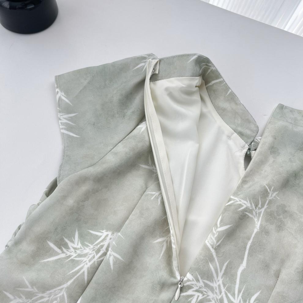 杨大卷国风假两件收腰连衣裙新中式绿色改良旗袍女不规则拼接清冷详情16