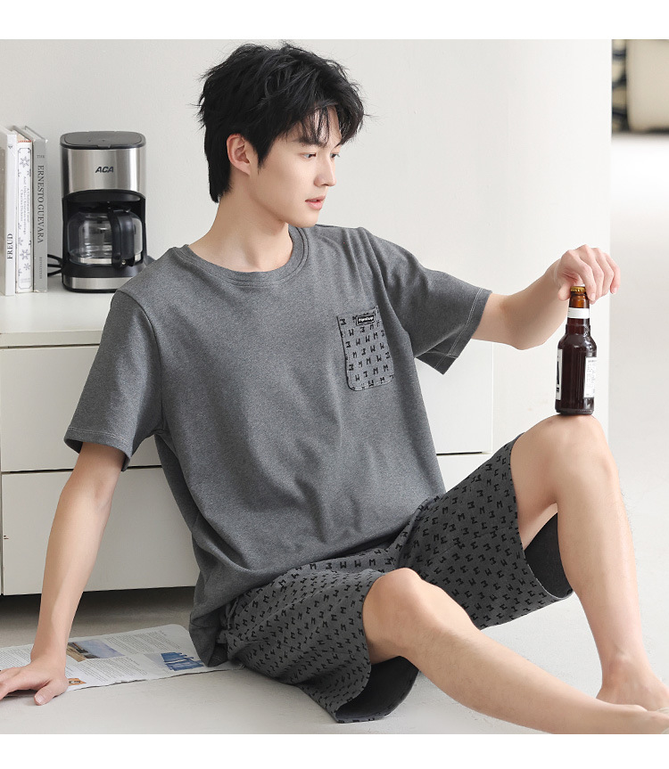 100% pure cotton summer pajama set for men, thin home wear, short sleeves and shorts, simple and casual, all-cotton, suitable for outdoor wear pic 8