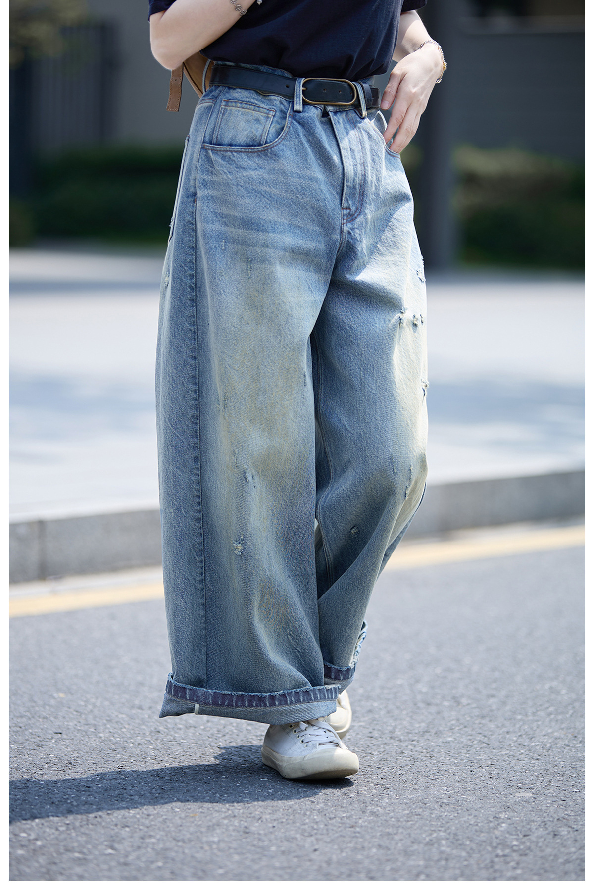 【 Random Thoughts 】 Summer Storm Ripped Heavy Washed jeans straight-leg pants for all four seasons pic 44