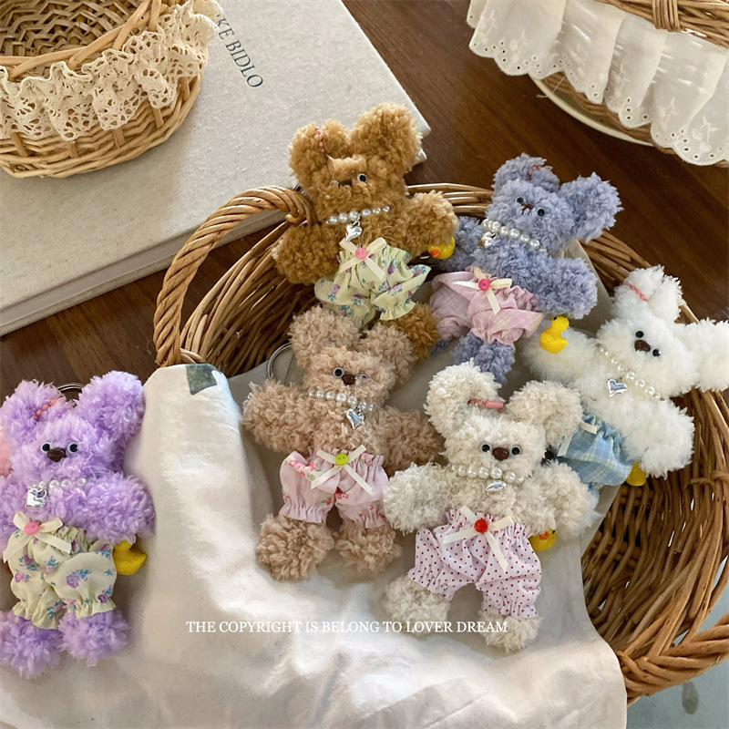 韩国新款珍珠碎花裤子扭扭棒小熊挂件 甜美可爱龙虾扣包包挂饰女详情26