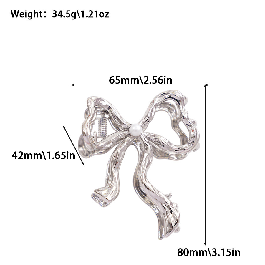 韩版网红珍珠蝴蝶结发夹 女士时尚盘发鲨鱼夹 异形合金抓夹 头饰发卡蝴蝶结装饰详情3