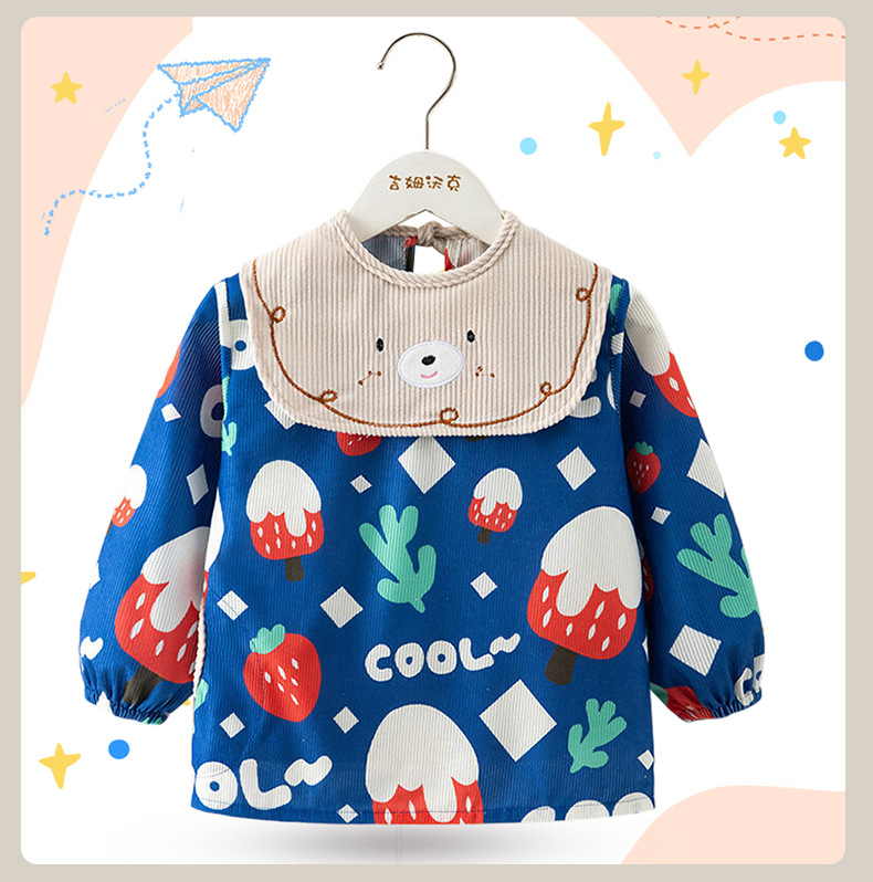 儿童罩衣秋冬季灯芯绒婴儿吃饭围兜罩衣宝宝防水防脏长袖反穿衣详情21