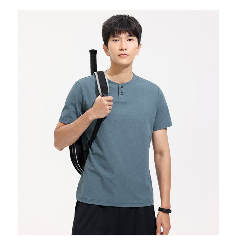 A new short-sleeved T-shirt for men in summer, featuring a trendy American style with a button-down collar and a cool, breathable feel. It is a sporty and casual top for young people pic 26
