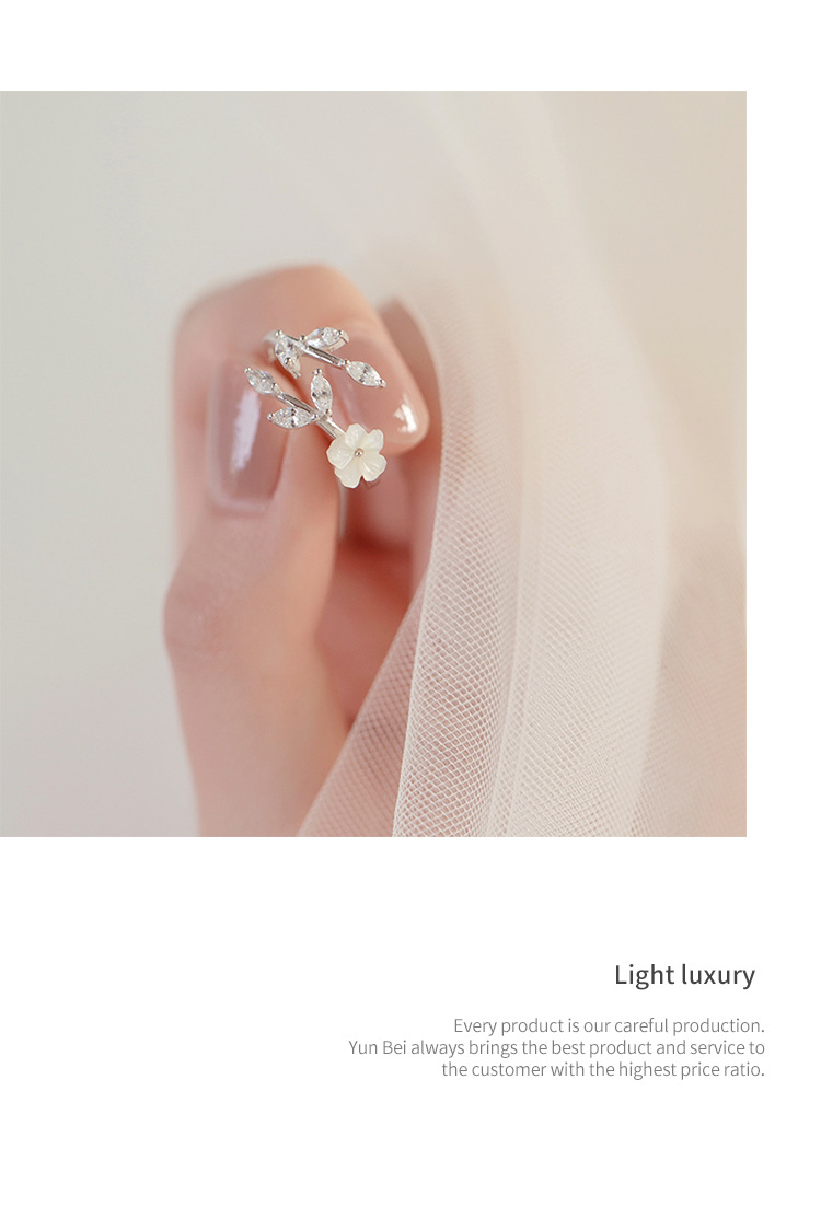 S925纯银开口戒指女小众高级冷淡风轻奢韩版新款花朵树叶雏菊指环详情6