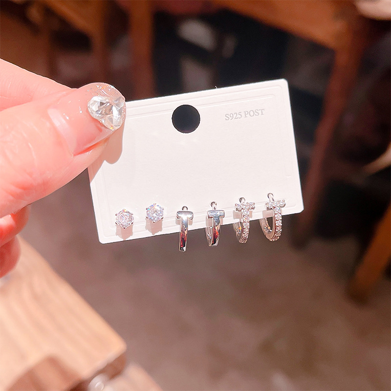 2024新品光面几何圆形锆石圈圈耳扣 ins风简约百搭时尚耳钉环饰品详情12