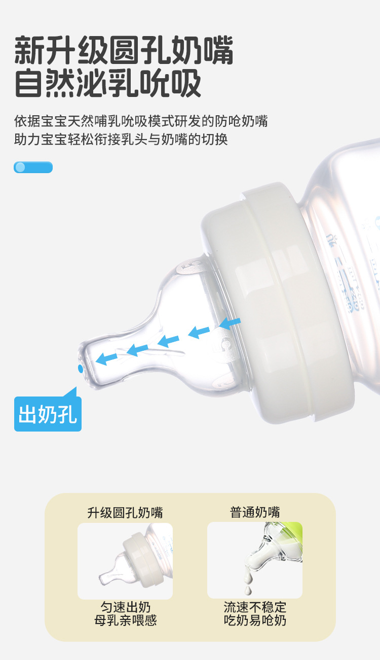 宽口径婴儿奶瓶新生儿宝宝仿母乳防胀气奶瓶防摔pp奶瓶详情3