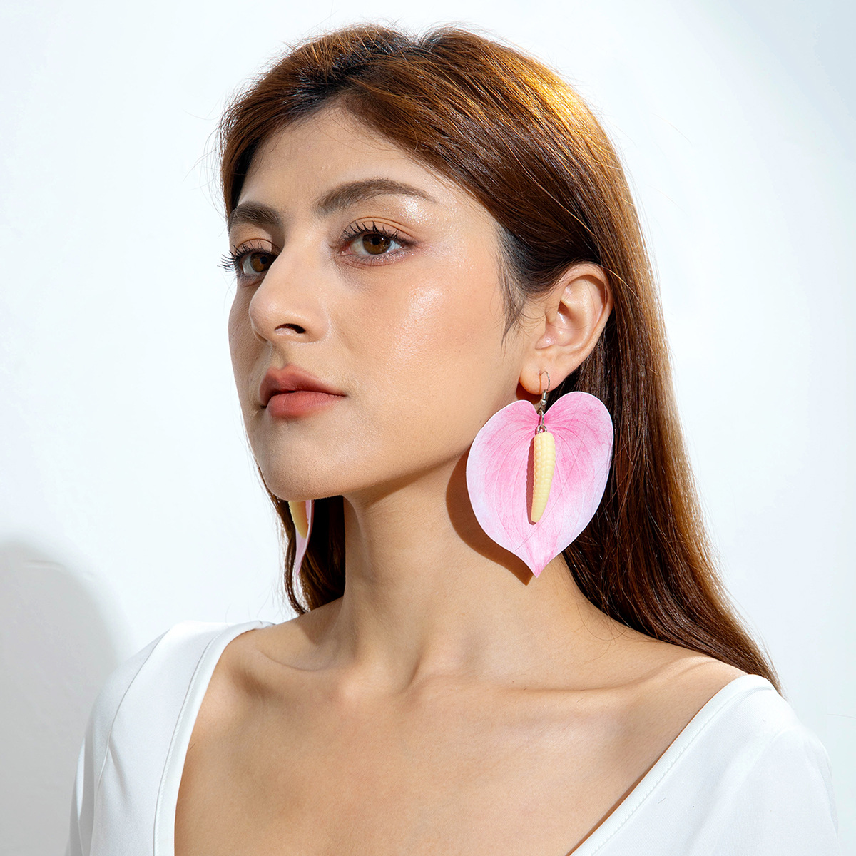 欧美跨境时尚清新布艺花朵流苏串珠优雅甜美情人节礼物耳坠耳环女详情48