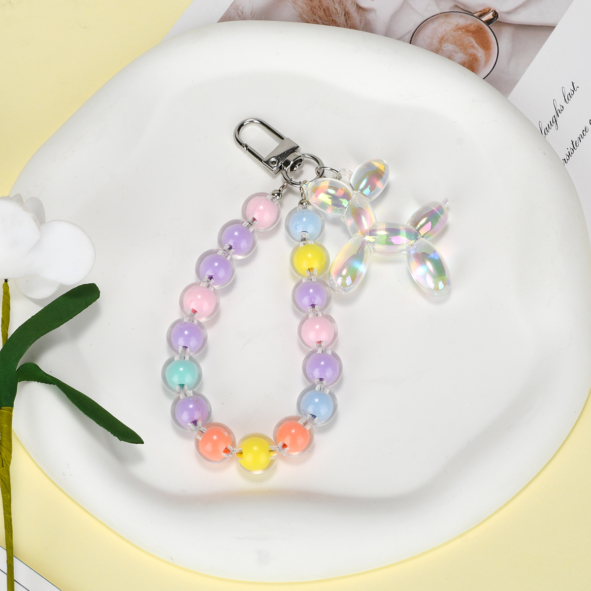 爱心挂扣新品男女送礼夏季日常推荐可爱马卡龙撞色彩虹珠串钥匙扣详情3