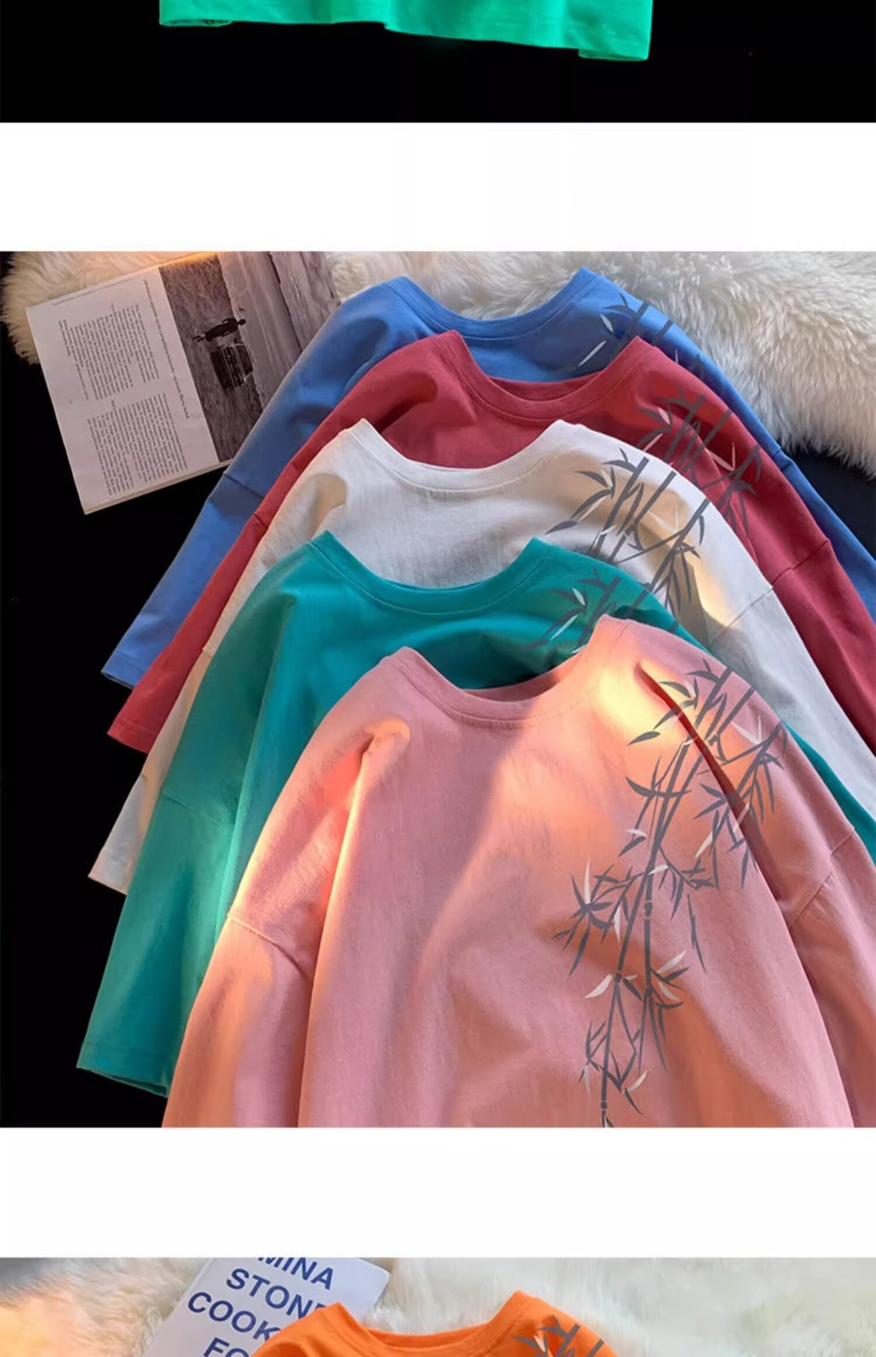 Pure cotton, new Chinese style, retro bamboo print short-sleeved T-shirt for men, summer trend, cool and stylish, loose round neck, half sleeve pic 8