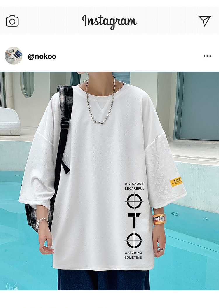 Tendencia de verano manga de siete centavos hombres versión coreana holgada manga corta camiseta plus fat size plus top top cinco centavos manga media pic 3