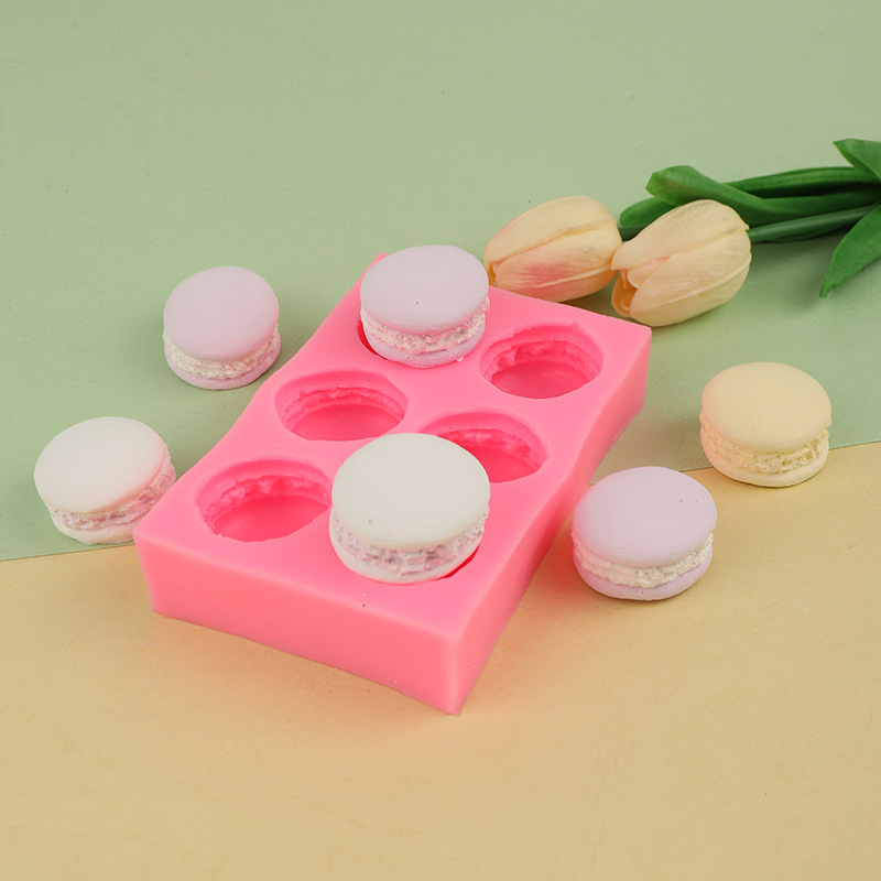 新款6连3d立体马卡龙模具 DIY手工皂模轻粘土食品硅胶汉堡模具详情4