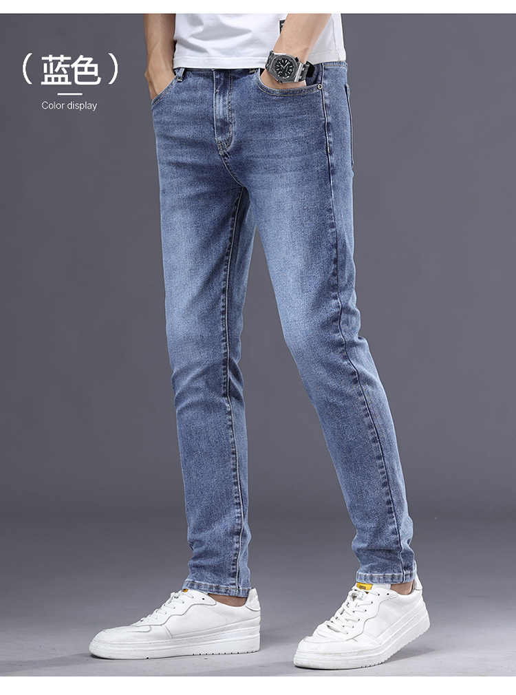 春夏款蓝色薄款直筒牛仔裤男士修身小脚弹力休闲潮流浅色长裤穿搭详情21