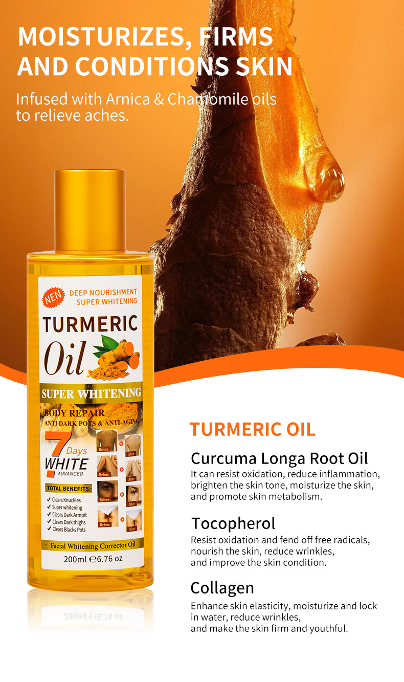 Cross-border Turmeric Massage Essential Oil Moisturizes, Unblocks meridians and generates heat. Foreign trade Ginger essential Oil Body Massage and Gua Sha Oil 200ml pic 7