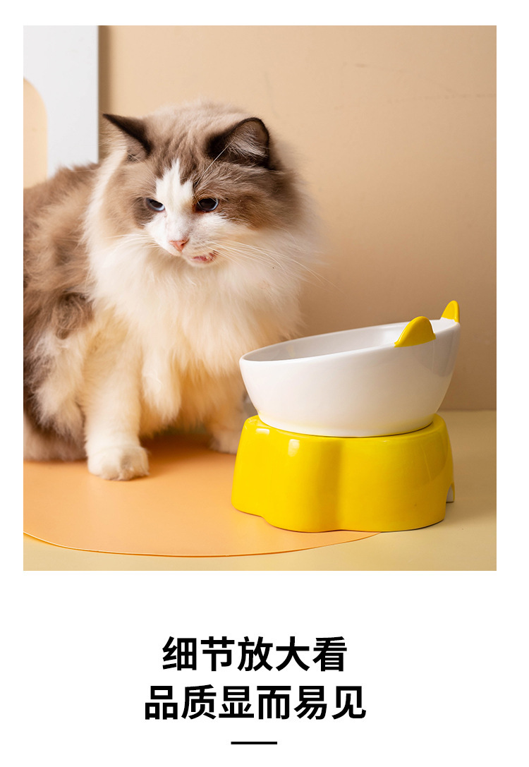 Japanese-style ceramic cat bowl, anti-tipping, cervical vertebrae protection, high slanted mouth, large cat food bowl, rice bowl, pet bowl, dog bowl pic 11