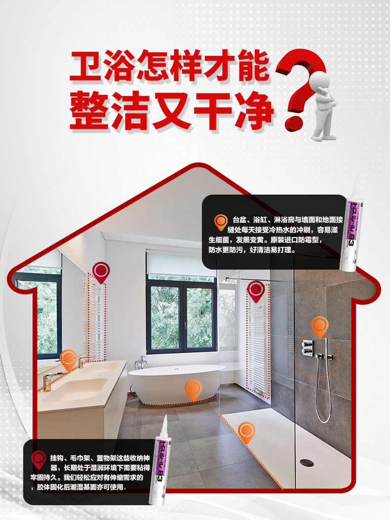GE Toshiba 83 glass glue, imported from Japan, kitchen and bathroom anti-mold and waterproof silicone neutral sealant, white and transparent, genuine product pic 12