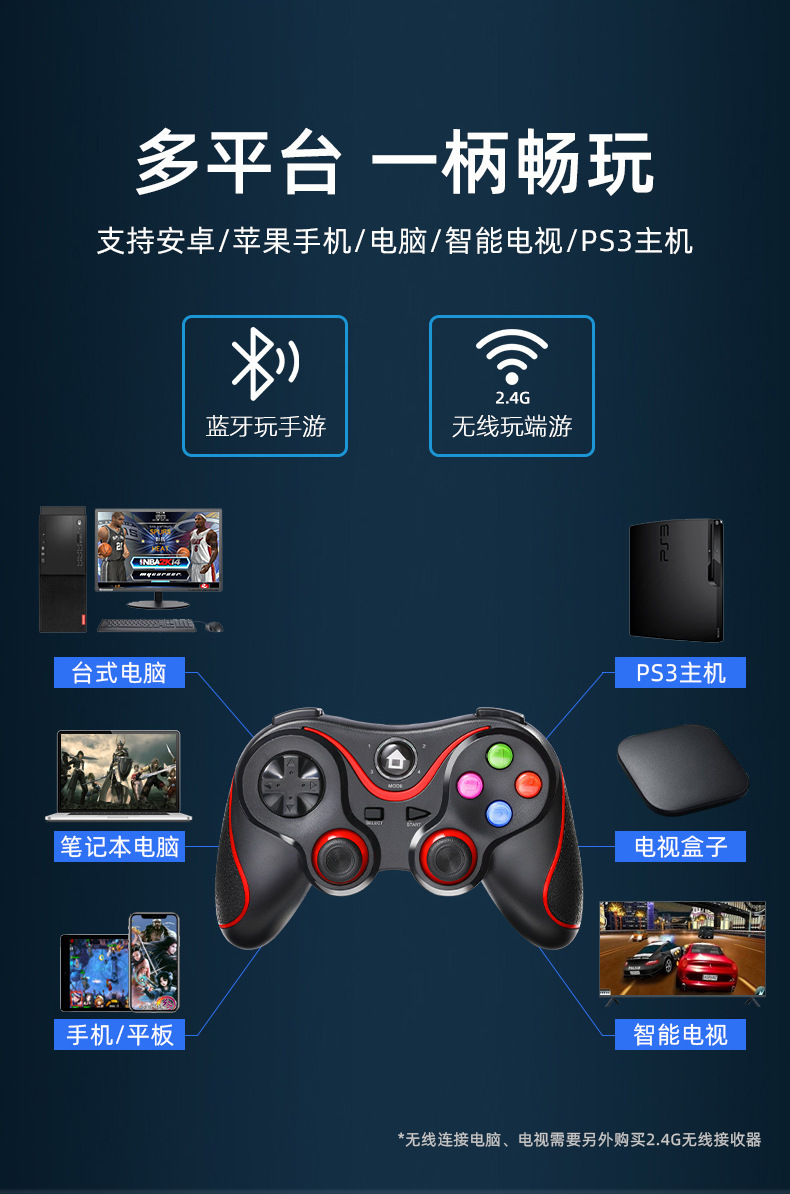 The V8 gamepad supports mobile phone/Android /ios gamepads, ps3/pc gamepads and Bluetooth gamepads pic 5