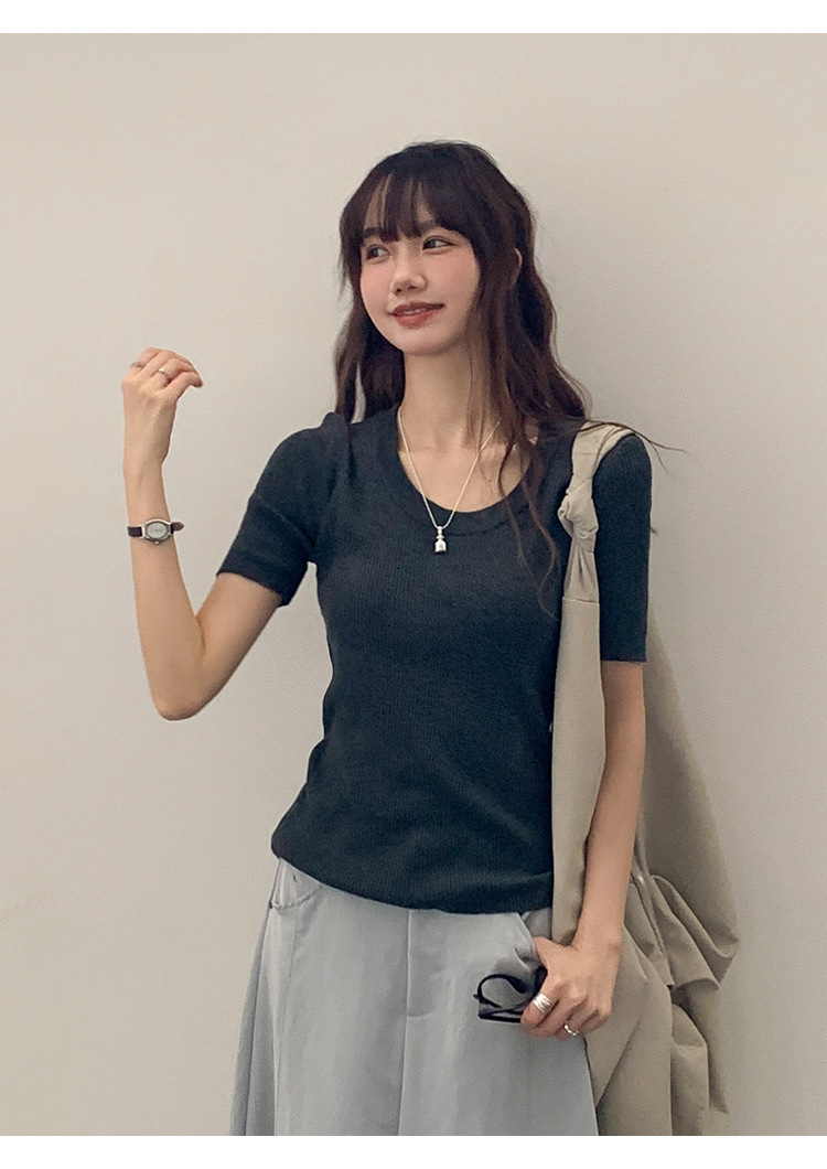 U领冰丝针织衫短袖女修身夏季基础短款T恤上衣2025新款详情43