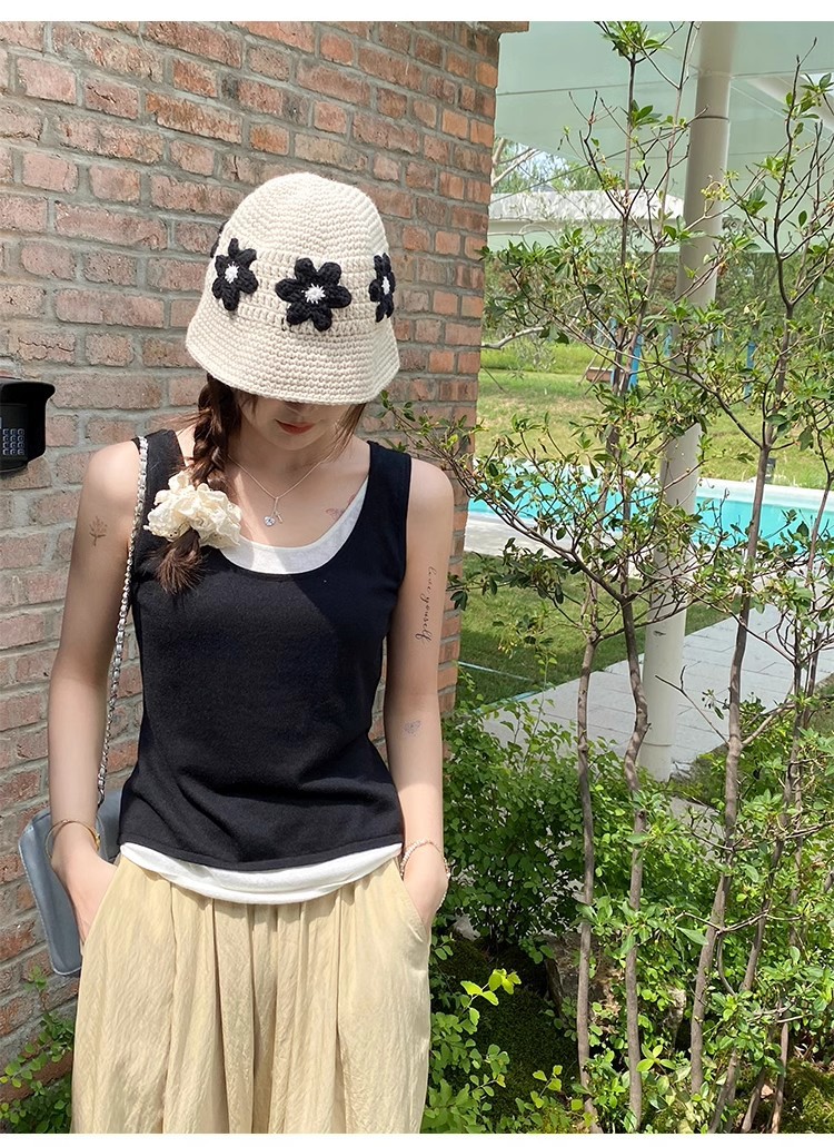 新款慵懒风撞色宽松背心假两件吊带小背心夏季女装内搭夏外穿上衣详情19