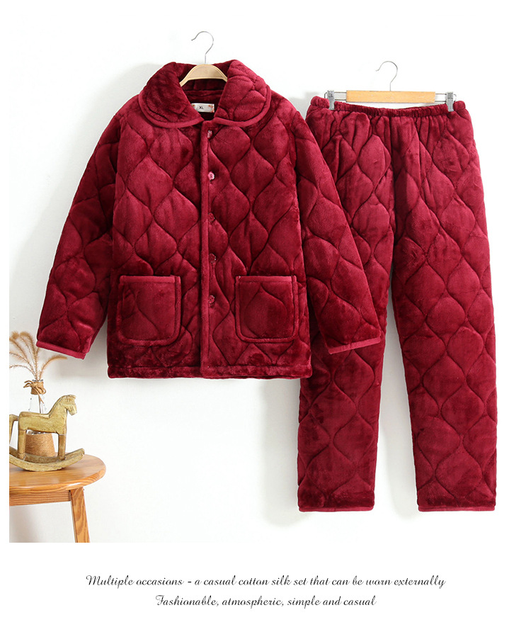 中老年妈妈冬季睡衣女三层加绒加厚夹棉珊瑚绒保暖家居服外穿套装详情26