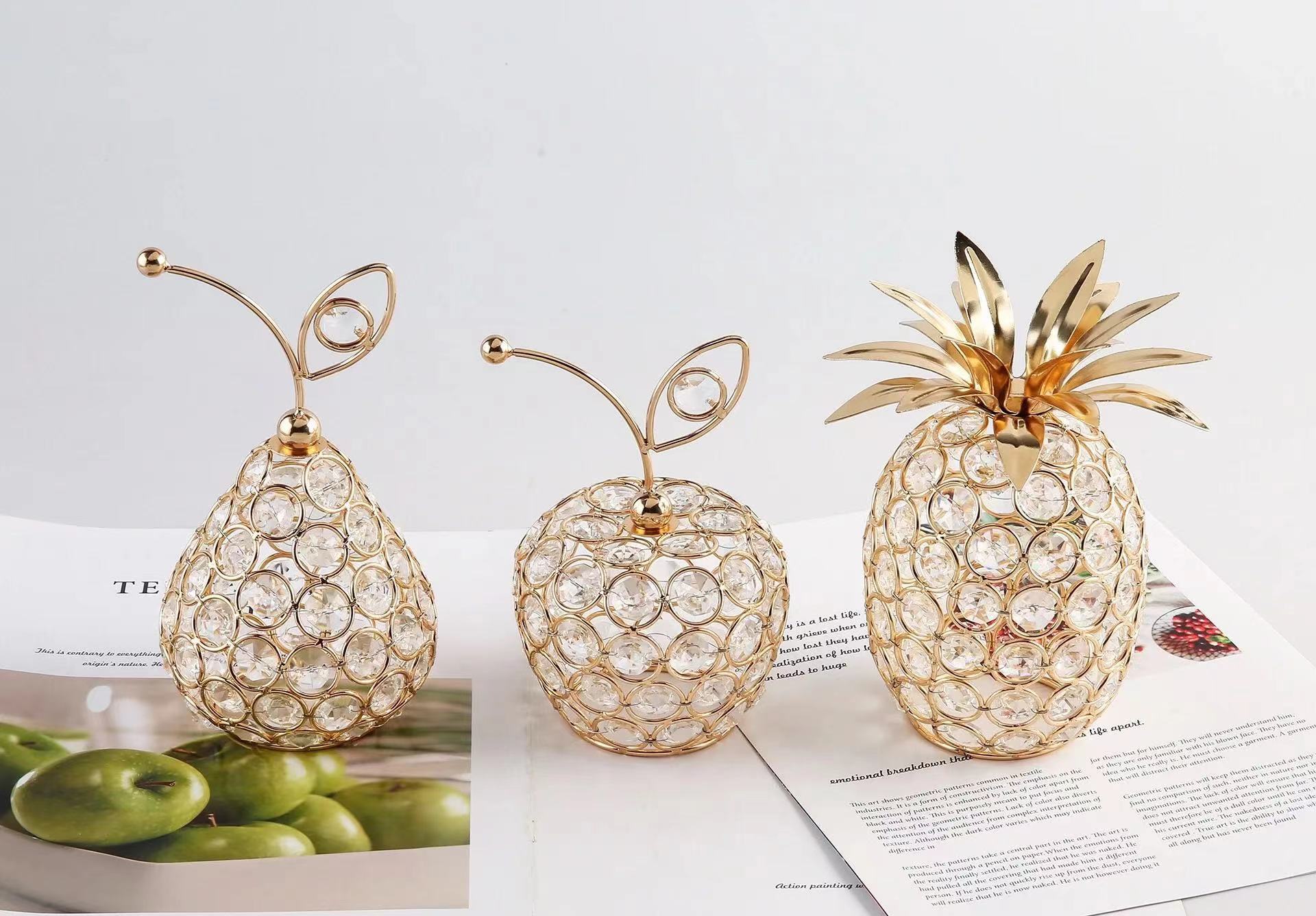 Hot-selling crystal fruit ornaments, creative apple and pineapple candlesticks, home decoration, the source factory of light luxury Nordic style pic 3