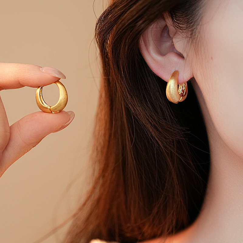 欧美跨境拉丝哑光椭圆耳环时尚潮流百搭耳扣简约高级感耳饰批发女详情5
