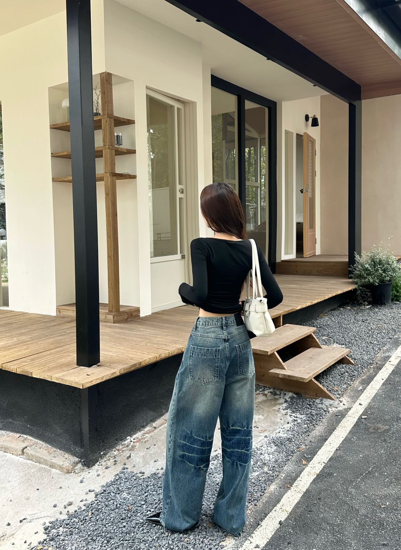 陆晟闪电纹做旧阔腿牛仔裤男女潮流美式复古水洗街头风休闲裤子潮详情13