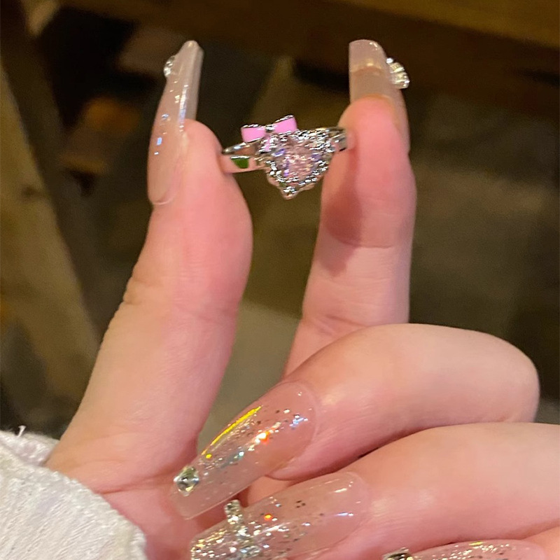 蝴蝶结爱心锆石开口戒指女甜酷百搭个性指环小众感时尚食指戒详情6