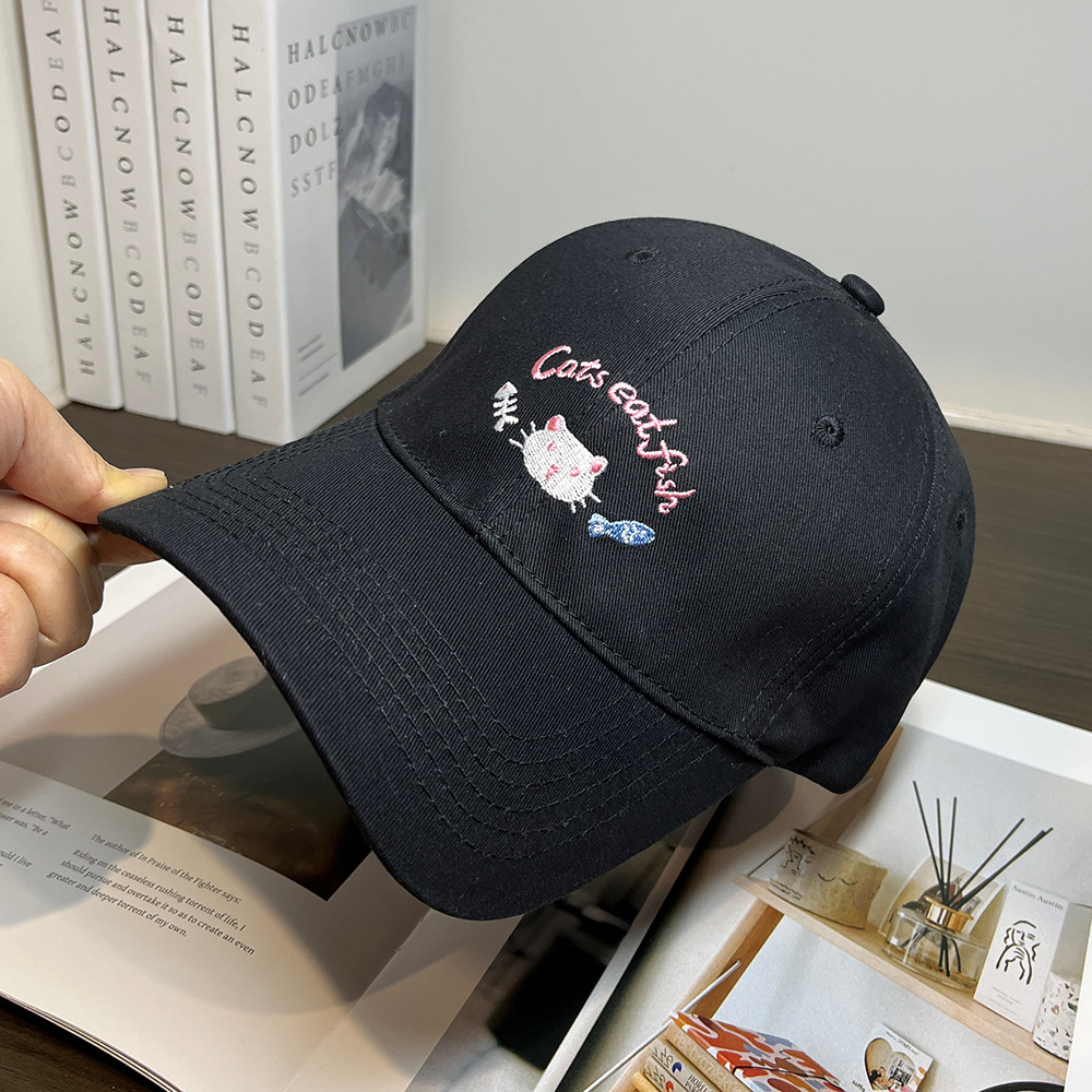 可爱小猫刺绣棒球帽女春夏季大头围宽檐显脸小鸭舌帽韩版百搭帽子详情10