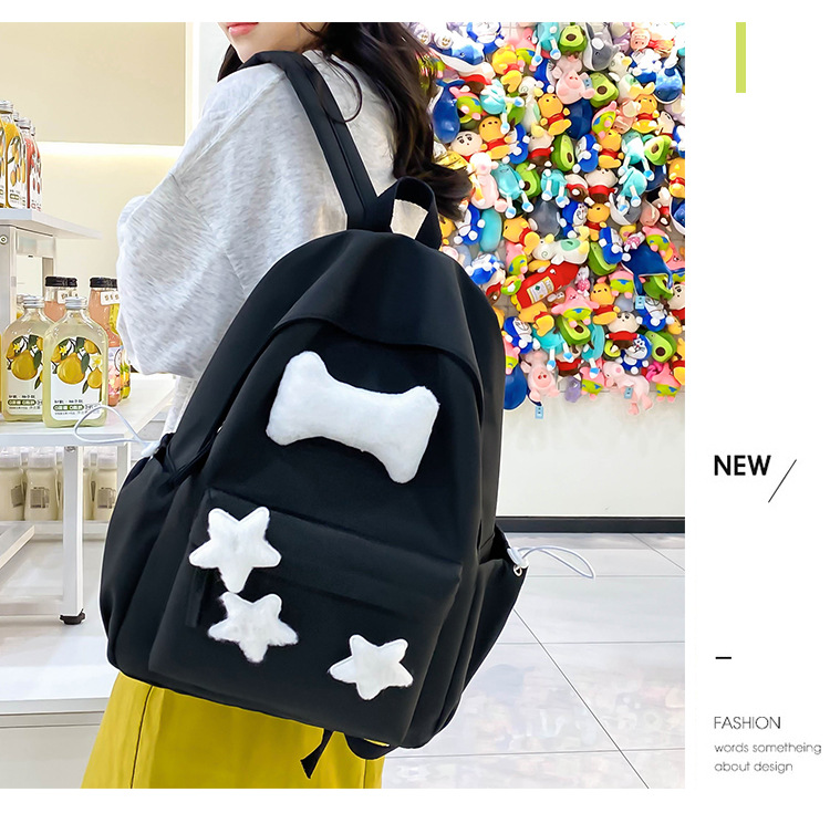 可爱少女小众自制五角星双肩包百搭大学生书包女休闲高中背包详情29