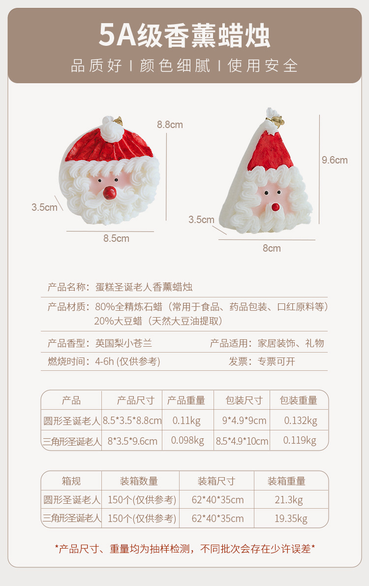 圣诞老人香薰蜡烛批发手工蛋糕造型节日香氛伴手礼办公圣诞装饰品详情1