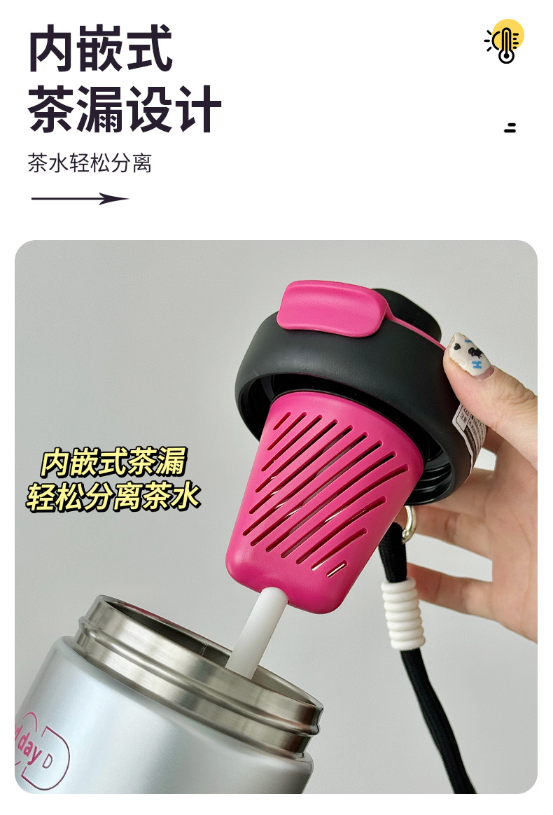 ins style flower language portable insulated cup, female stainless steel high appearance level student 316 water cup, insulated tea-water separation cup pic 21