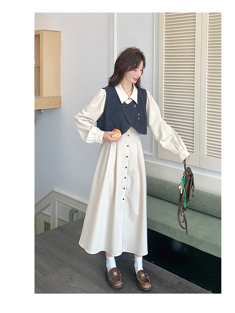 法式气质穿搭牛仔马甲连衣裙套装女2025秋季新款衬衫裙超火两件套详情7