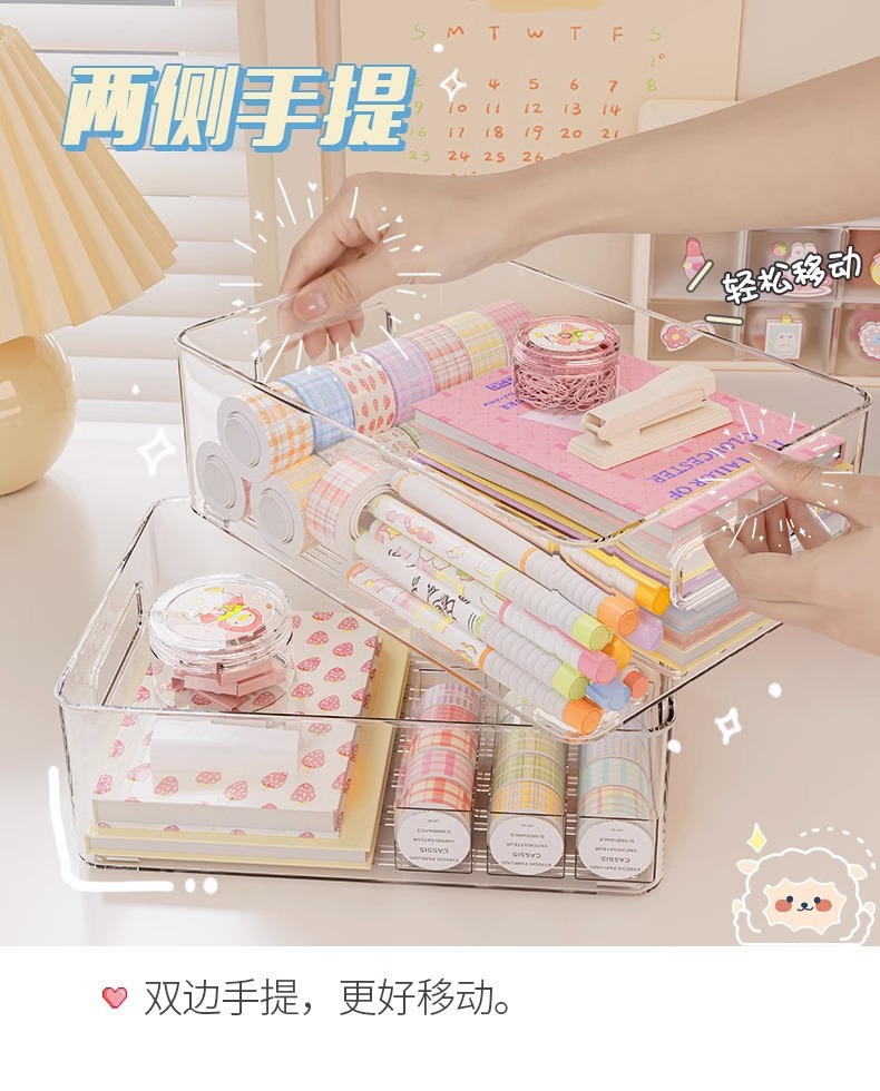 越图亚克力收纳盒桌面化妆品透明塑料收纳筐护肤品梳妆台杂物盒子详情6