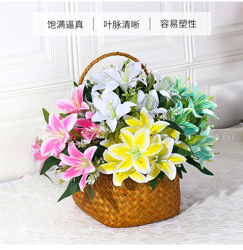 7头仿真百合花绢花花束客厅餐桌摆设花艺假花花瓶插花室内装饰花详情7