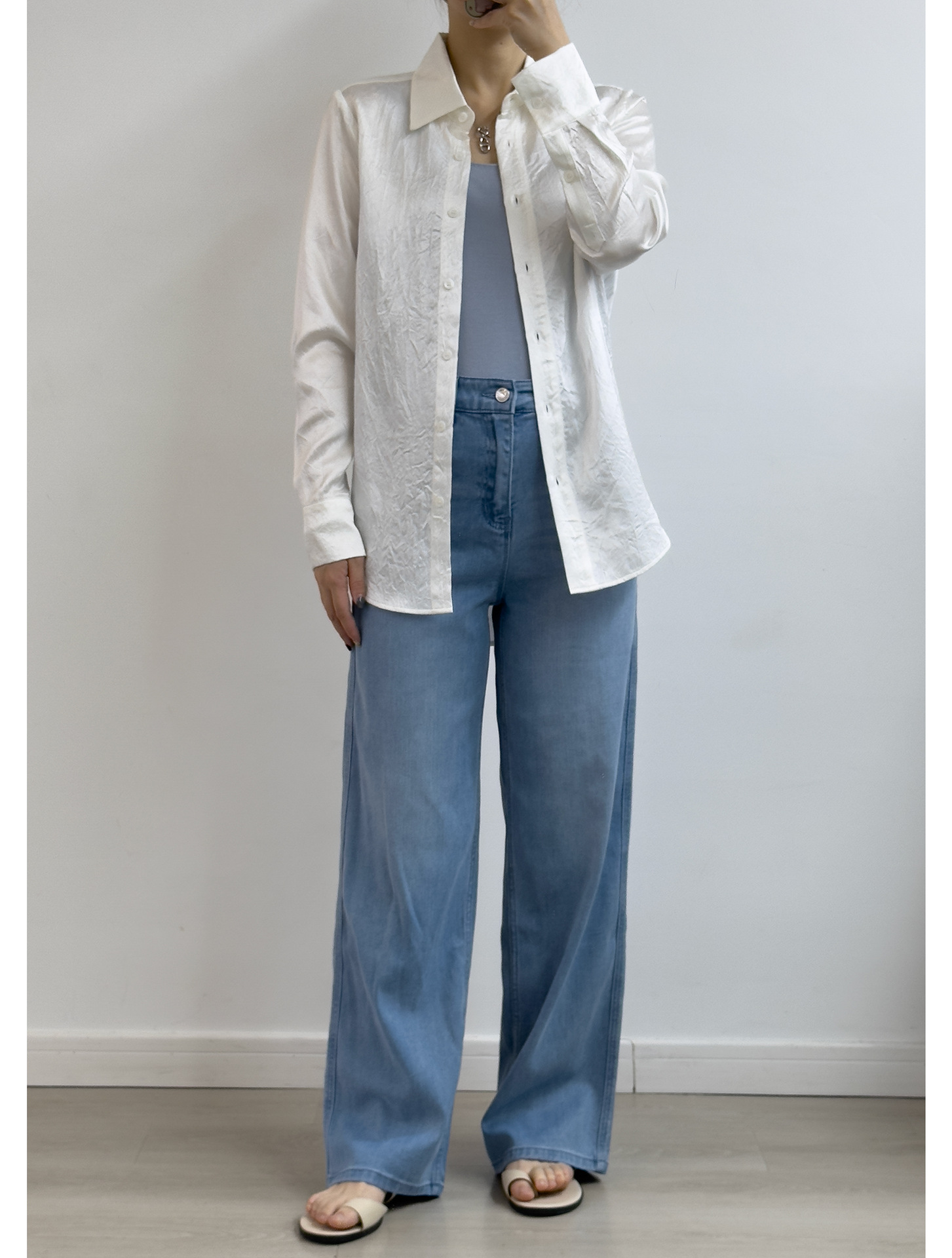 JU柔软~小禾家柜上2.8K/重工洗水轻薄阔腿直筒弹力牛仔裤女C54004详情32