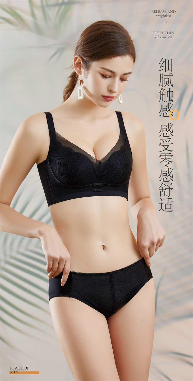 New Spring/Summer 2024 Korean-style eyelash lace mid-thick cup gathering side-tightening accessory breast adjustable bra for women pic 8