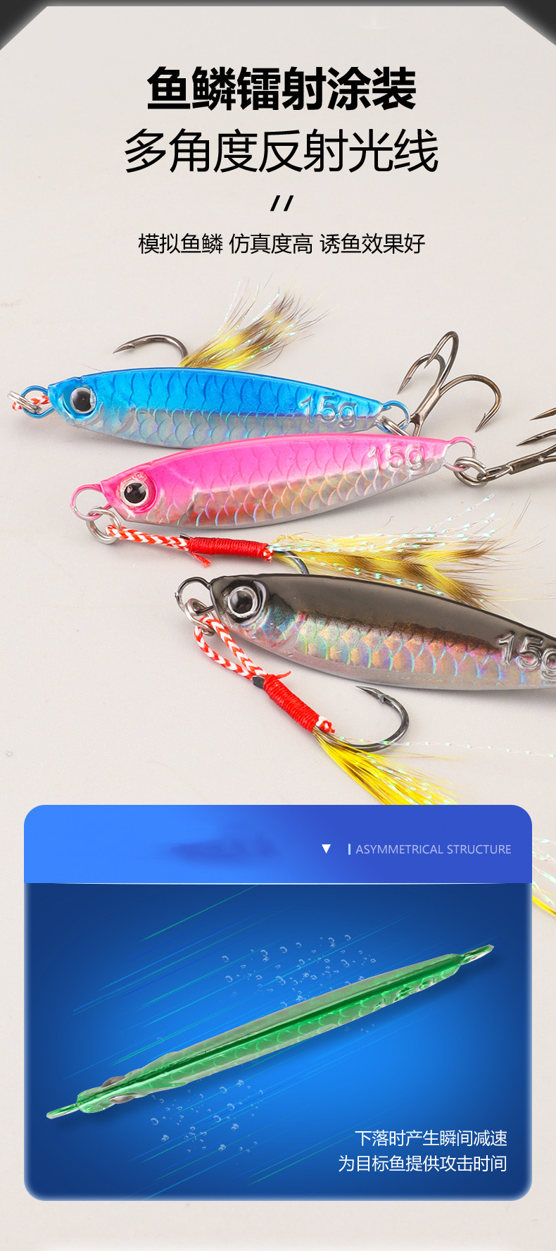 Blue knife long-range cast iron plate lure Black diamond three-book hook freshwater sea fishing fake bionic lure lead fish wholesale pic 6